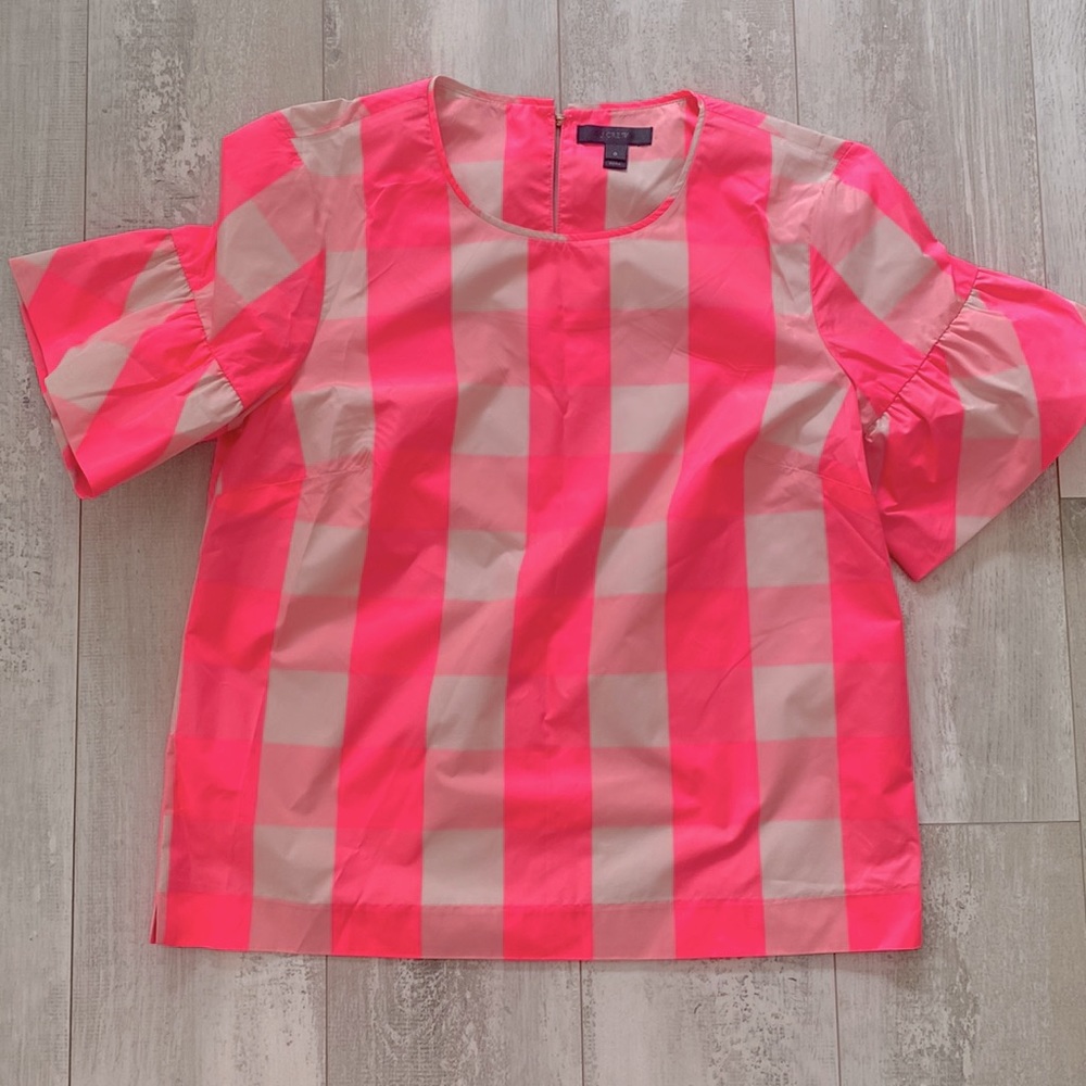 J. CREW RUFFLE SLEEVE TAFFETA TOP SIZE 0